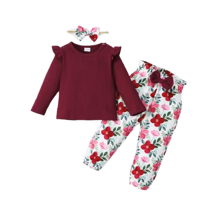 The Alondra - Infant Girl 3PCS Outfit Set Long Sleeve Top Pants & Headband Toddler Clothes