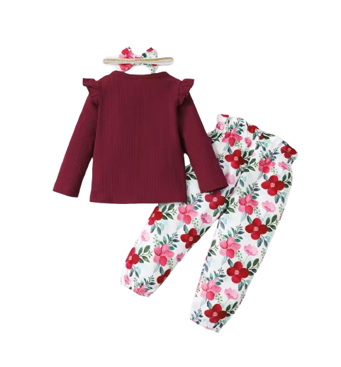 The Alondra - Infant Girl 3PCS Outfit Set Long Sleeve Top Pants & Headband Toddler Clothes