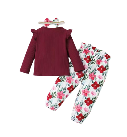 The Alondra - Infant Girl 3PCS Outfit Set Long Sleeve Top Pants & Headband Toddler Clothes