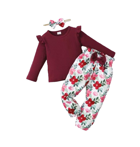 The Alondra - Infant Girl 3PCS Outfit Set Long Sleeve Top Pants & Headband Toddler Clothes