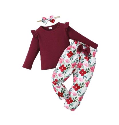 The Alondra - Infant Girl 3PCS Outfit Set Long Sleeve Top Pants & Headband Toddler Clothes