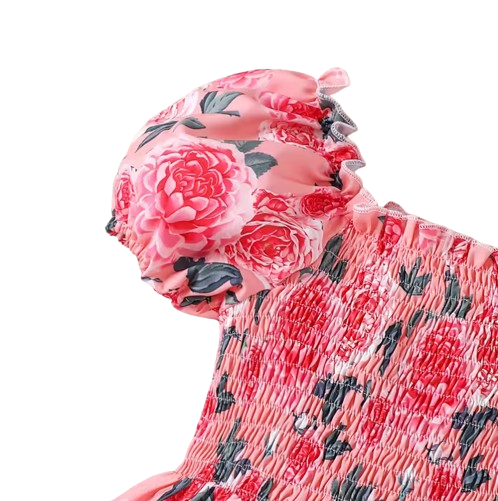 The Rosalina - Girls Pink Rose Print Summer Dress Casual Vacation Party Princess Outfit