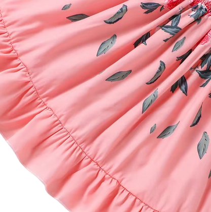 The Rosalina - Girls Pink Rose Print Summer Dress Casual Vacation Party Princess Outfit