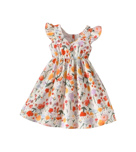 The Coraline - Girls Spring Summer Flying Sleeve Dress Holiday Casual Princess Outfit
