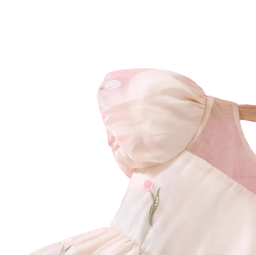 The Chana - Girls Summer Mesh Flower Embroidered Dress Bubble Sleeve Princess Outfit