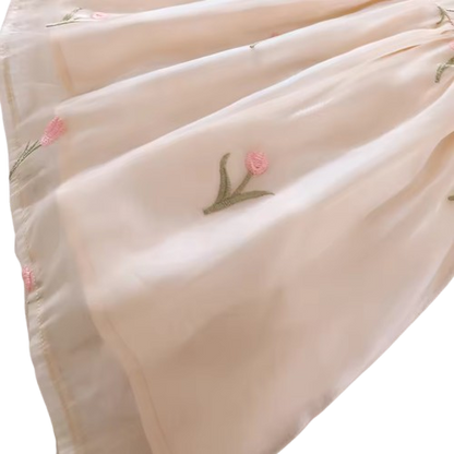 The Chana - Girls Summer Mesh Flower Embroidered Dress Bubble Sleeve Princess Outfit