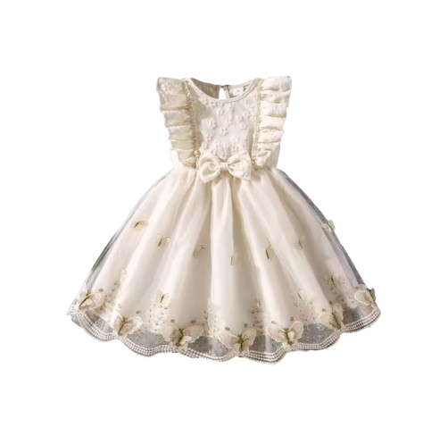 The Emberly - Girls Yellow Tulle Princess Dress O-Neck Fly Sleeve Bowknot Summer Outfit