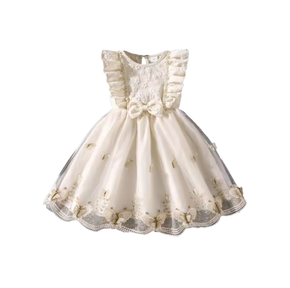The Emberly - Girls Yellow Tulle Princess Dress O-Neck Fly Sleeve Bowknot Summer Outfit