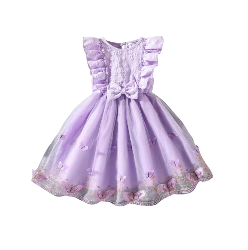 The Emberly - Girls Yellow Tulle Princess Dress O-Neck Fly Sleeve Bowknot Summer Outfit