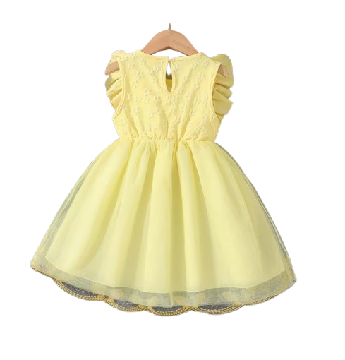 The Emberly - Girls Yellow Tulle Princess Dress O-Neck Fly Sleeve Bowknot Summer Outfit
