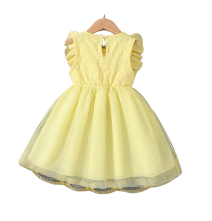 The Emberly - Girls Yellow Tulle Princess Dress O-Neck Fly Sleeve Bowknot Summer Outfit