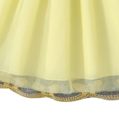 The Emberly - Girls Yellow Tulle Princess Dress O-Neck Fly Sleeve Bowknot Summer Outfit