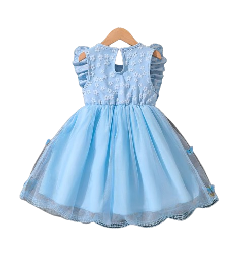 The Emberly - Girls Yellow Tulle Princess Dress O-Neck Fly Sleeve Bowknot Summer Outfit