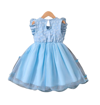 The Emberly - Girls Yellow Tulle Princess Dress O-Neck Fly Sleeve Bowknot Summer Outfit