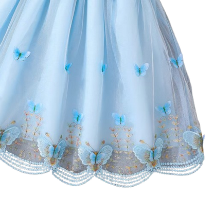 The Emberly - Girls Yellow Tulle Princess Dress O-Neck Fly Sleeve Bowknot Summer Outfit