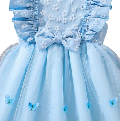 The Emberly - Girls Yellow Tulle Princess Dress O-Neck Fly Sleeve Bowknot Summer Outfit