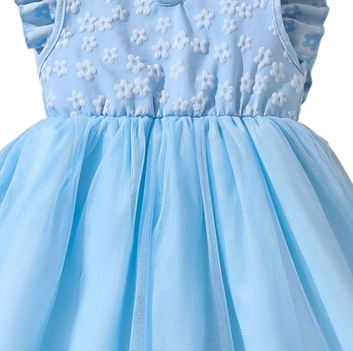 The Emberly - Girls Yellow Tulle Princess Dress O-Neck Fly Sleeve Bowknot Summer Outfit
