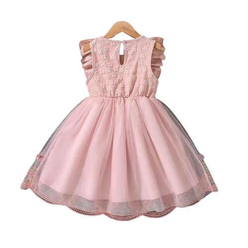 The Emberly - Girls Yellow Tulle Princess Dress O-Neck Fly Sleeve Bowknot Summer Outfit