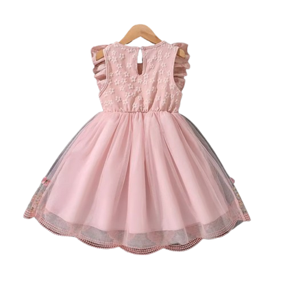 The Emberly - Girls Yellow Tulle Princess Dress O-Neck Fly Sleeve Bowknot Summer Outfit