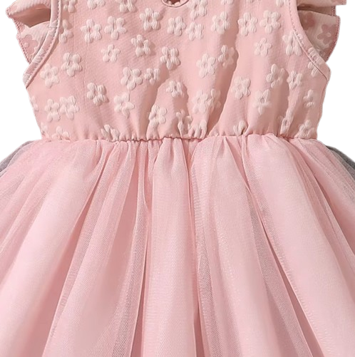 The Emberly - Girls Yellow Tulle Princess Dress O-Neck Fly Sleeve Bowknot Summer Outfit