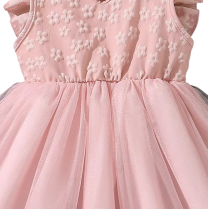The Emberly - Girls Yellow Tulle Princess Dress O-Neck Fly Sleeve Bowknot Summer Outfit