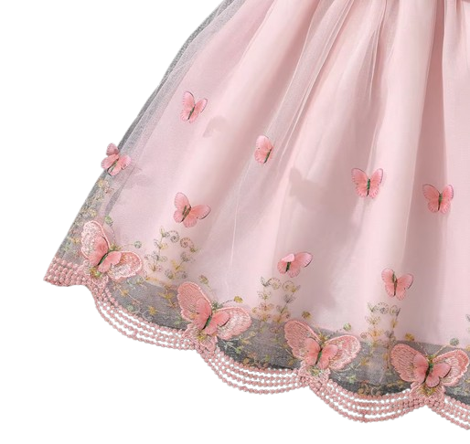 The Emberly - Girls Yellow Tulle Princess Dress O-Neck Fly Sleeve Bowknot Summer Outfit