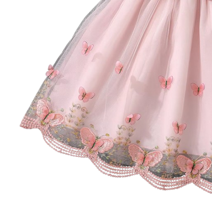 The Emberly - Girls Yellow Tulle Princess Dress O-Neck Fly Sleeve Bowknot Summer Outfit