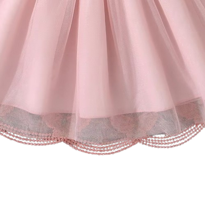 The Emberly - Girls Yellow Tulle Princess Dress O-Neck Fly Sleeve Bowknot Summer Outfit