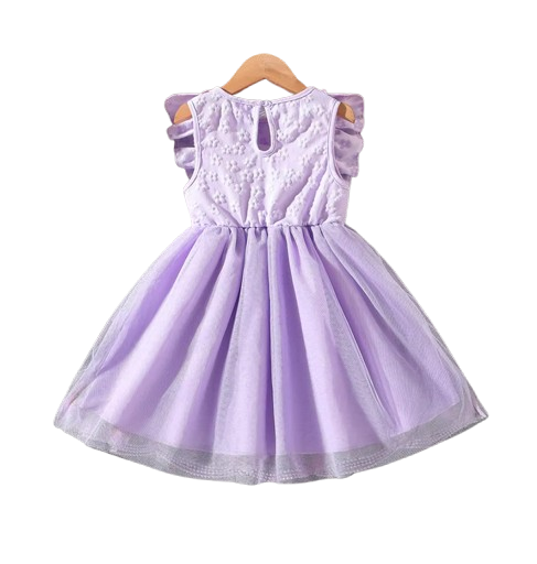 The Emberly - Girls Yellow Tulle Princess Dress O-Neck Fly Sleeve Bowknot Summer Outfit