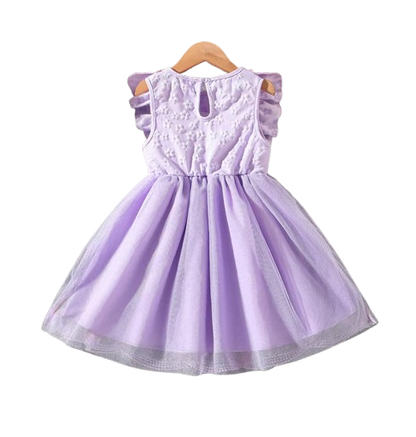 The Emberly - Girls Yellow Tulle Princess Dress O-Neck Fly Sleeve Bowknot Summer Outfit