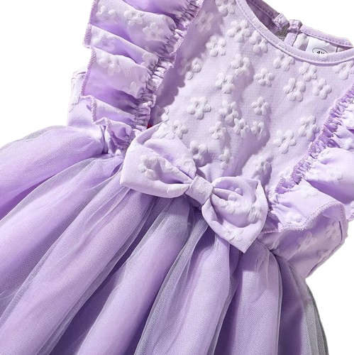 The Emberly - Girls Yellow Tulle Princess Dress O-Neck Fly Sleeve Bowknot Summer Outfit