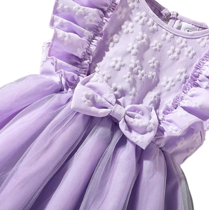 The Emberly - Girls Yellow Tulle Princess Dress O-Neck Fly Sleeve Bowknot Summer Outfit