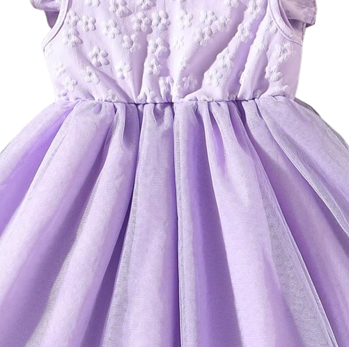 The Emberly - Girls Yellow Tulle Princess Dress O-Neck Fly Sleeve Bowknot Summer Outfit