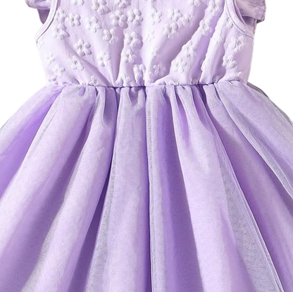 The Emberly - Girls Yellow Tulle Princess Dress O-Neck Fly Sleeve Bowknot Summer Outfit