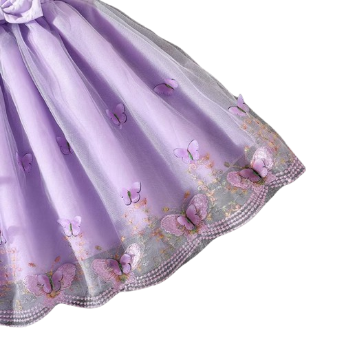 The Emberly - Girls Yellow Tulle Princess Dress O-Neck Fly Sleeve Bowknot Summer Outfit