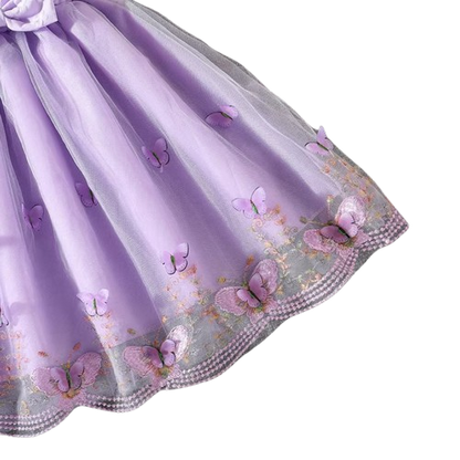 The Emberly - Girls Yellow Tulle Princess Dress O-Neck Fly Sleeve Bowknot Summer Outfit
