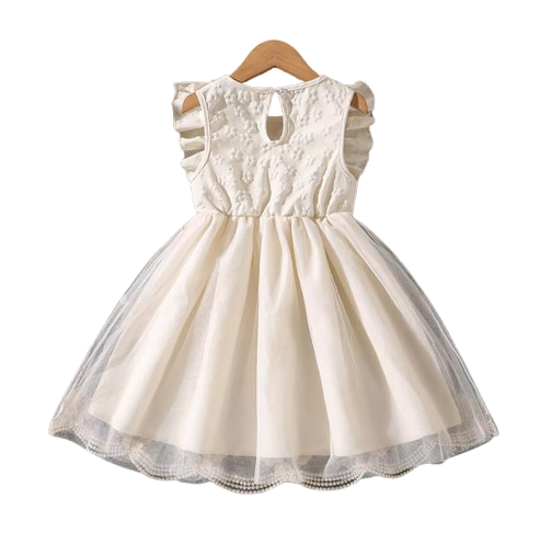 The Emberly - Girls Yellow Tulle Princess Dress O-Neck Fly Sleeve Bowknot Summer Outfit