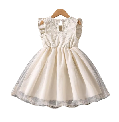 The Emberly - Girls Yellow Tulle Princess Dress O-Neck Fly Sleeve Bowknot Summer Outfit