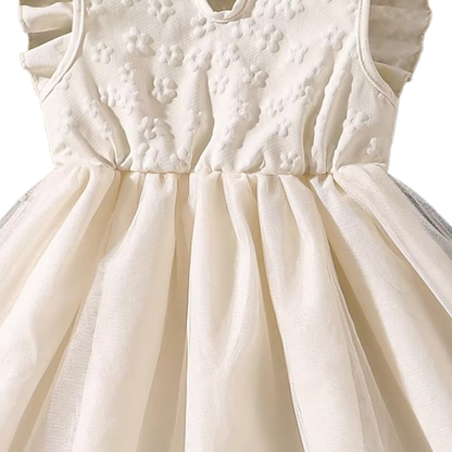 The Emberly - Girls Yellow Tulle Princess Dress O-Neck Fly Sleeve Bowknot Summer Outfit