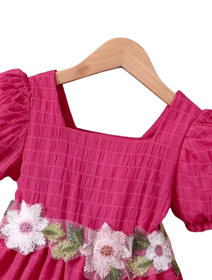 The Georgina - Girls Spring Summer Floral Embroidered Ruffle Sleeve Dress Casual Holiday Outfit
