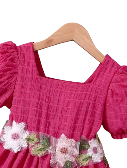The Georgina - Girls Spring Summer Floral Embroidered Ruffle Sleeve Dress Casual Holiday Outfit