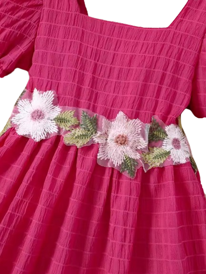 The Georgina - Girls Spring Summer Floral Embroidered Ruffle Sleeve Dress Casual Holiday Outfit