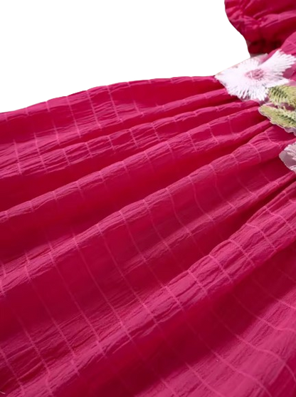 The Georgina - Girls Spring Summer Floral Embroidered Ruffle Sleeve Dress Casual Holiday Outfit