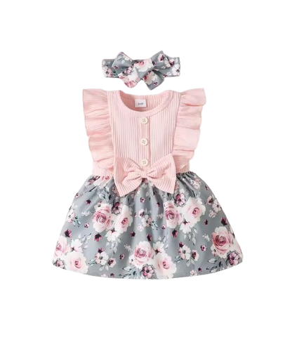 The Khaleesi - Girls Summer Cotton Dress Short Sleeve Round Neck Bow Headscarf Casual Outfit