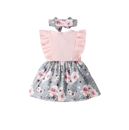 The Khaleesi - Girls Summer Cotton Dress Short Sleeve Round Neck Bow Headscarf Casual Outfit