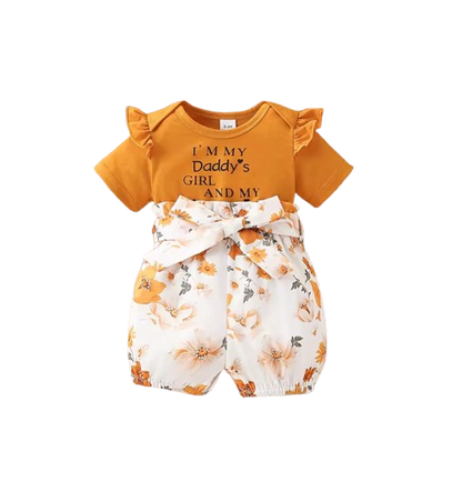The Billie - Baby Girl Letter Print Jumpsuit Short Sleeve Belt Detail Summer Casual Outfit