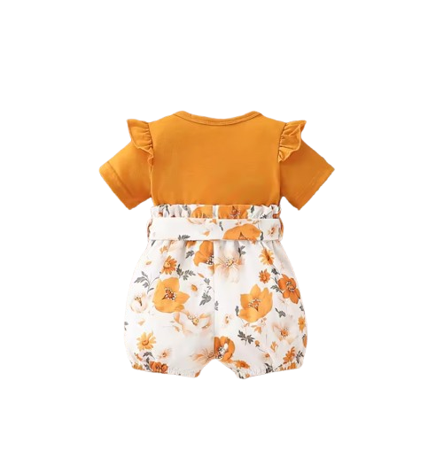 The Billie - Baby Girl Letter Print Jumpsuit Short Sleeve Belt Detail Summer Casual Outfit