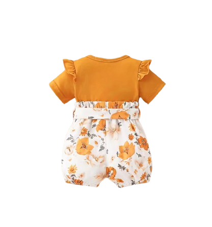 The Billie - Baby Girl Letter Print Jumpsuit Short Sleeve Belt Detail Summer Casual Outfit