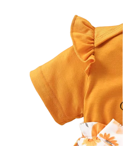 The Billie - Baby Girl Letter Print Jumpsuit Short Sleeve Belt Detail Summer Casual Outfit