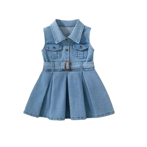 The Kinley - Baby Girl Summer Denim Sleeveless Dress Cute Casual Toddler Girl Outfit